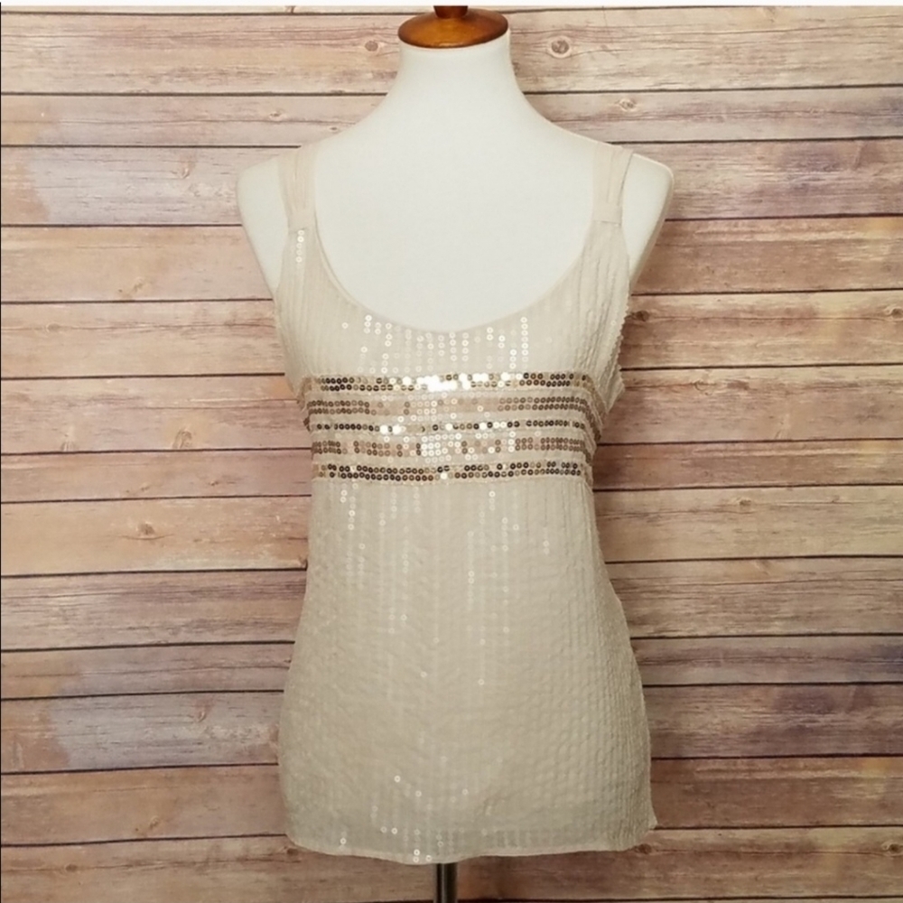 White House Black Market Chiffon Sequin Swing Top